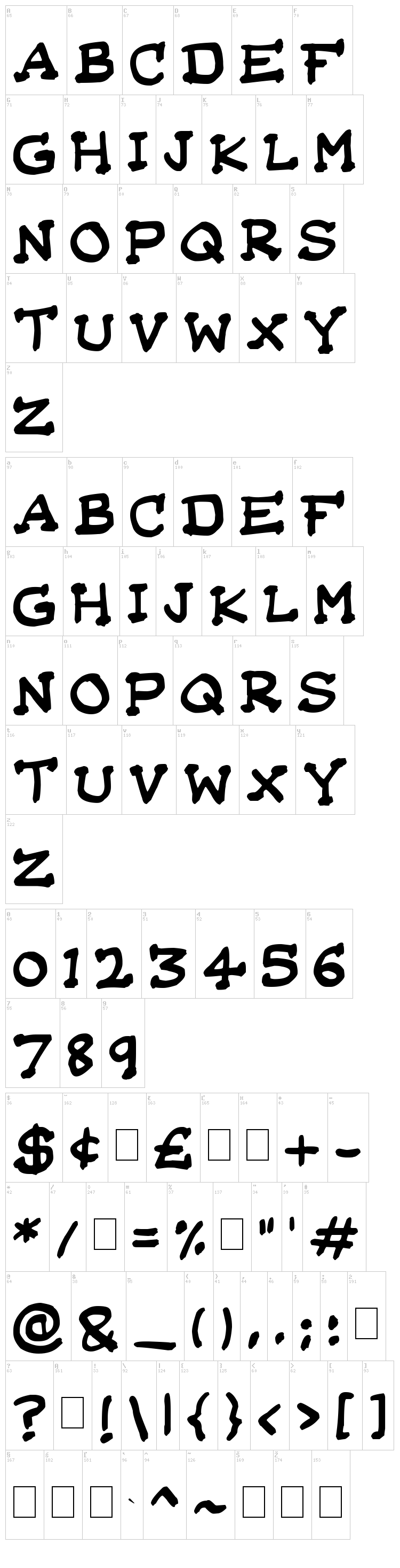 Da Serif Kid font map